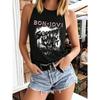 Women's Fashionable Casual Rock Retro Style Band Retro Print Sleeveless Top