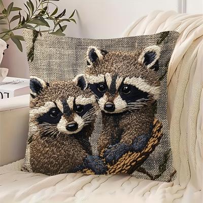 1 Stück Vintage Waschbär Kissenbezüge Stuhl Wohnzimmer Kissenbezug Gemütlich Reißverschluss Sofakissenbezüge Schlafzimmer Innen Hausdekoration