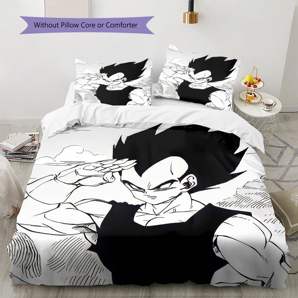 Pościel z wzorem kreskówki Dragon Ball Vegeta Dekoracja domu Prezent urodzinowy (1 * poszwa na kołdrę + 2 * poszewki na poduszki, bez rdzenia)