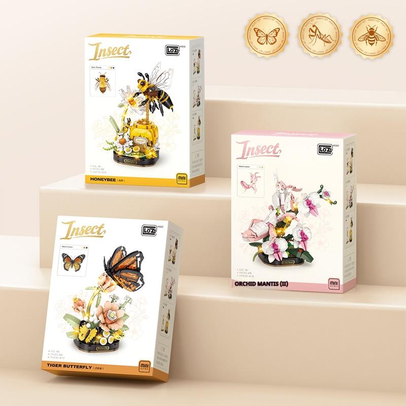 LOZ kinderspeelgoed set met kleine bouwstenen serie insecten gele bij tijger vlinder model assemblage meisjesspeelgoed cadeau