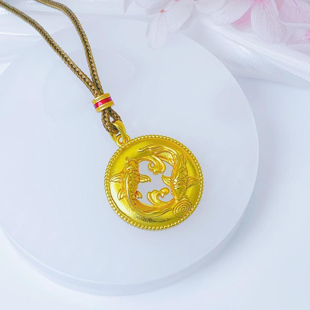 Vietnam Gold Koi Fish Pendant: Unisex Chinese-Style Peace Buckle Necklace