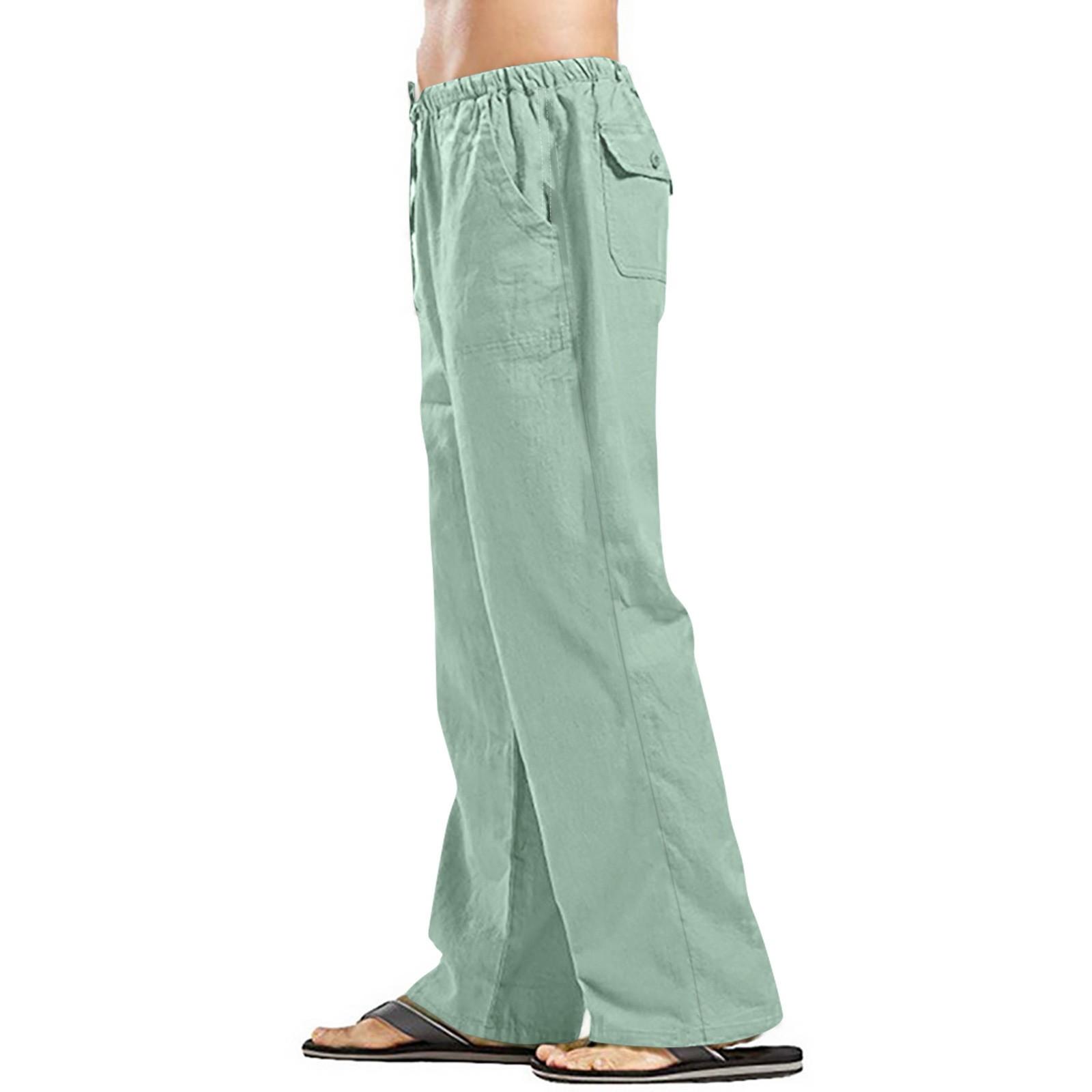 Мужские хлопковые льняные брюки — фото 13