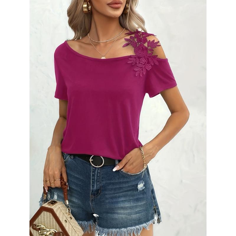 Women's Fashion Casual Summer Spring Solid Color Print Short Sleeve Oblique Collar Blouses & Shirts
