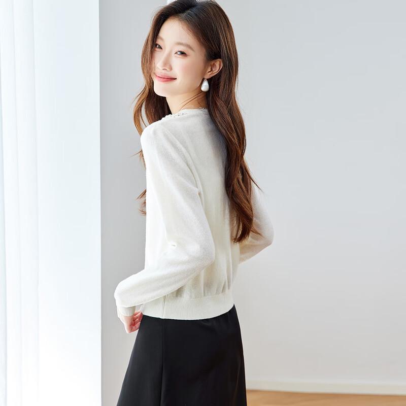 Srcr Women's 100% Merino Wool Crocheted Cardigan