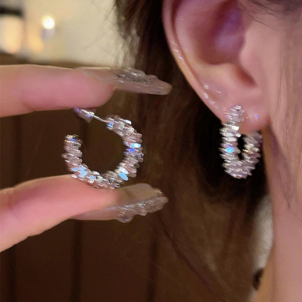Temperament Simple Glistening Irregular Geometry Broken Silver C-shaped Stud Earrings for Women Korea Designer Jewelry Gifts