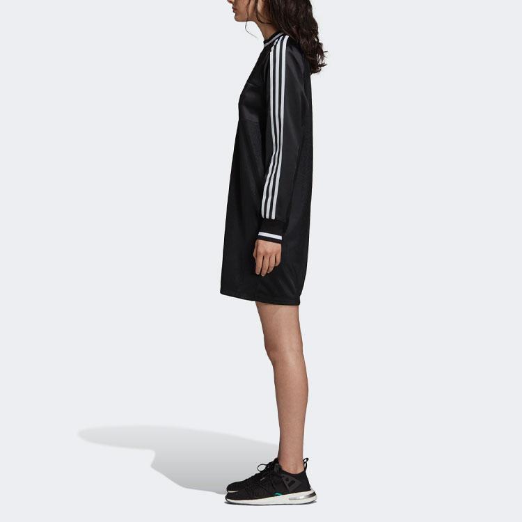 Adidas Rochie cu mânecă lungă cu mânecă lungă cu decolteu rotund, cu litere în dungi, rochii de femei Negru DH4233