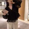 V-neck Chiffon Long Sleeve Shirts Ruffle Office Lady Shirt Tops Women's Lace Blouse  Streetwear