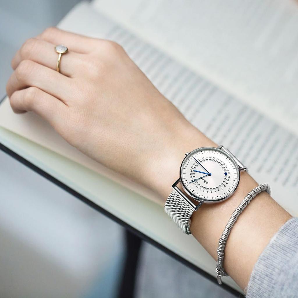 Quartz Watch with Swiss Sapphire 36mm White Silver Mesh Slim Minimalist Business Gift A.b.art Women's Parts, Crystal, Dial, Strap, Design, Waterproof,