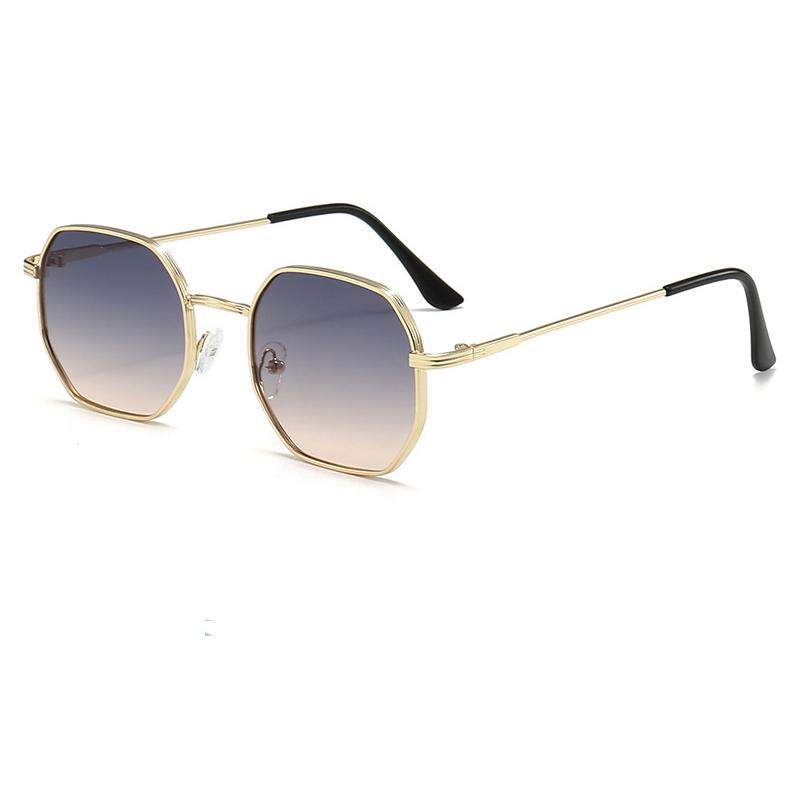 Fashion Double Bridges Polygon Sunglasses Women Men Outdoor Driving Shades UV400 Gradient Lens Metal Small Sun Glasses Unisex