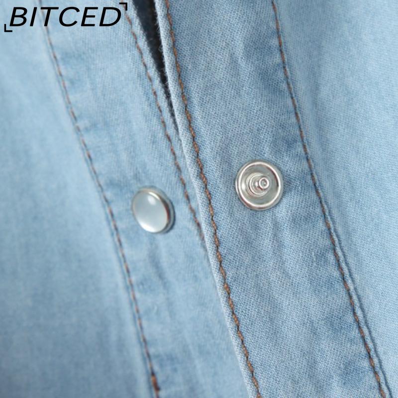 BITCED Tie-Knot Mid-Sleeve Short Cape Denim Shirt for Women Lightweight Short Jacket