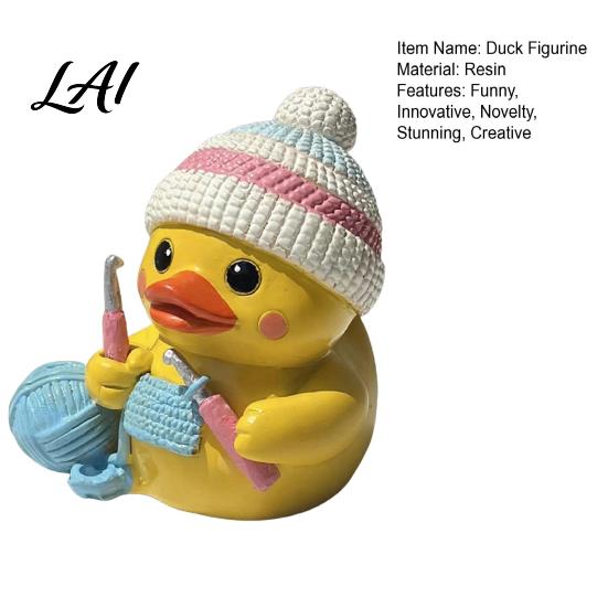 Home Office Desk Decor Duck Funny Figurine Small Resin Crocheting Statue Collectible