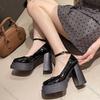 Fashion Comemore Women Pumps Fashion Chunky High Heels Shoes for Women Platform Round Head Shallow Mouth Sweet Mary Jane Single Shoes