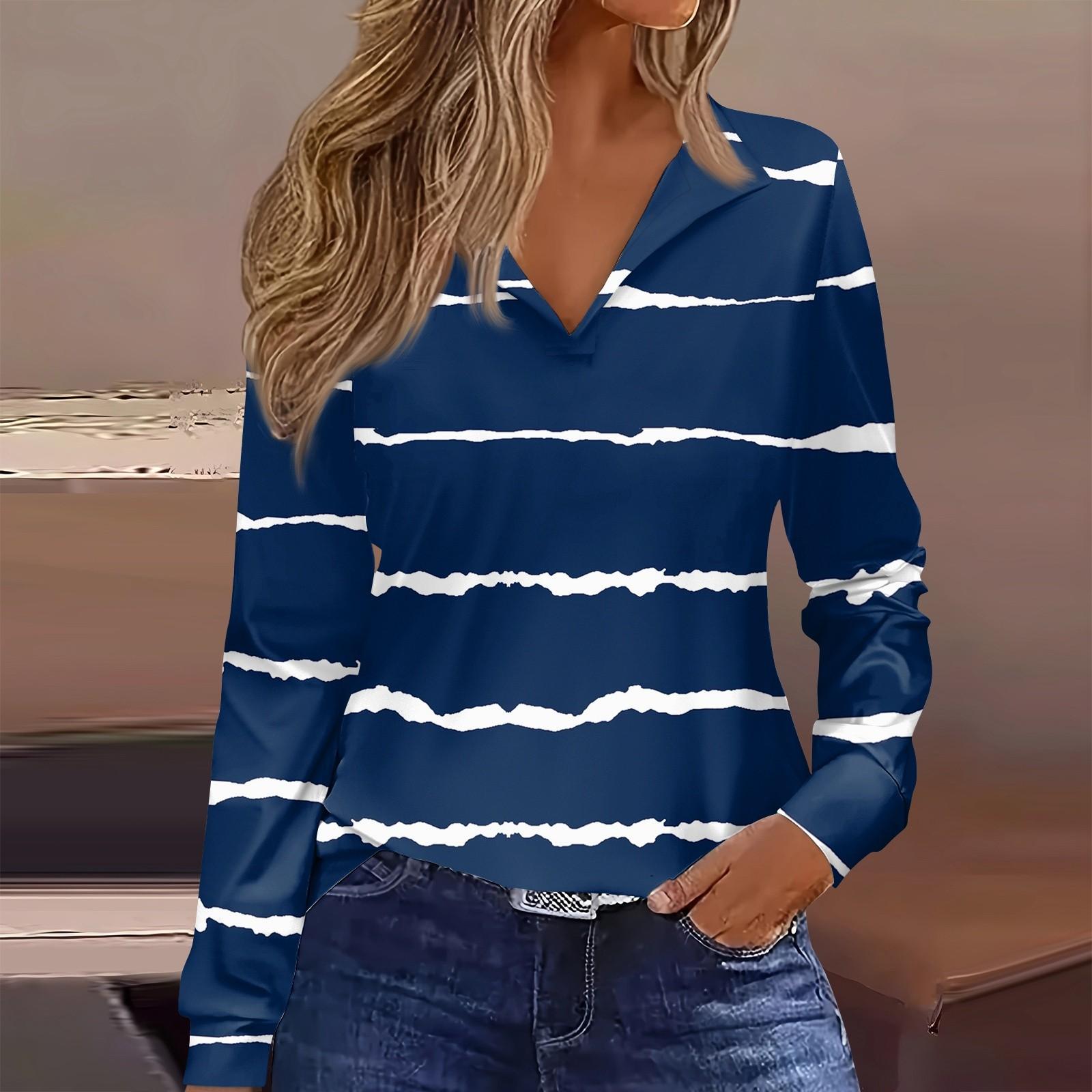 

Женская футболка Футболка с принтом и длинным рукавом Повседневные выходные Мода Базовый лацкан Обычный топ XL