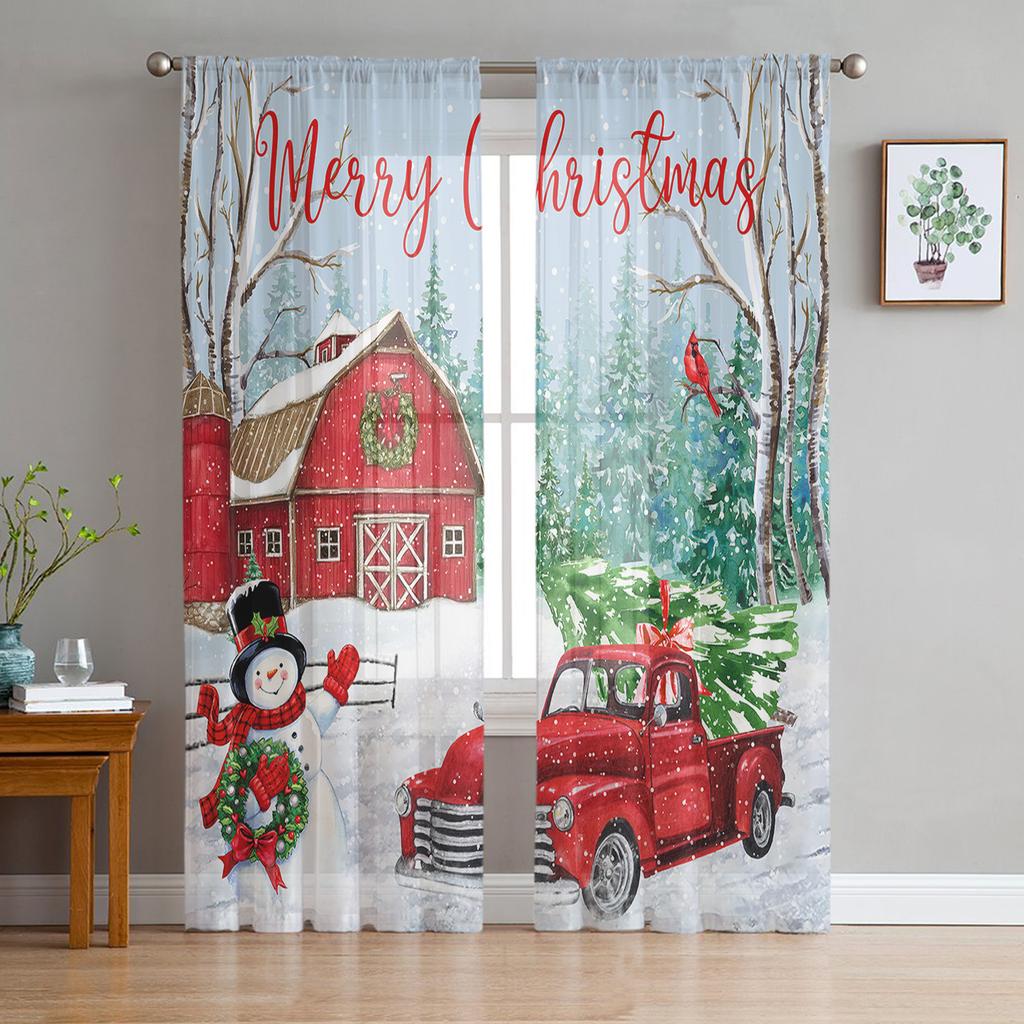 Christmas House Santa Claus Snowman Elk Sheer Voile Curtains Living Room Bedroom Window Drapes Balcony Screen Tulle Curtains