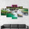 Green Lake Waterfall Forest Canvas 5 Piece Five Panel Wall Print Modern Art Poster Picture Home Decor Gift For Him For Her