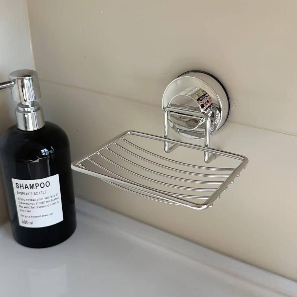 Suction Cup Soap Dish No Drill Wall Mounted Drainage Rack Bathroom Soap Holder Stainless Steel Grid Organizer For Home Bathroom
