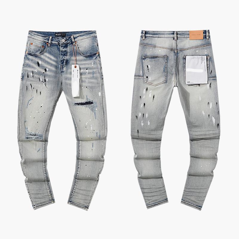 European and American Purple Slim Men's Trendy Light Luxury Elastic Jeans