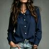 Women's Casual Loose Fit Long Sleeve Blouse with Doll Collar Ruffle Buttons