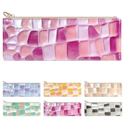 Slim, Compact, Genuine Leather Pencil Case for Pens and Pencils. Simple, Cowhide Leather Design for Men and Women. Stained-glass Design In Purple.