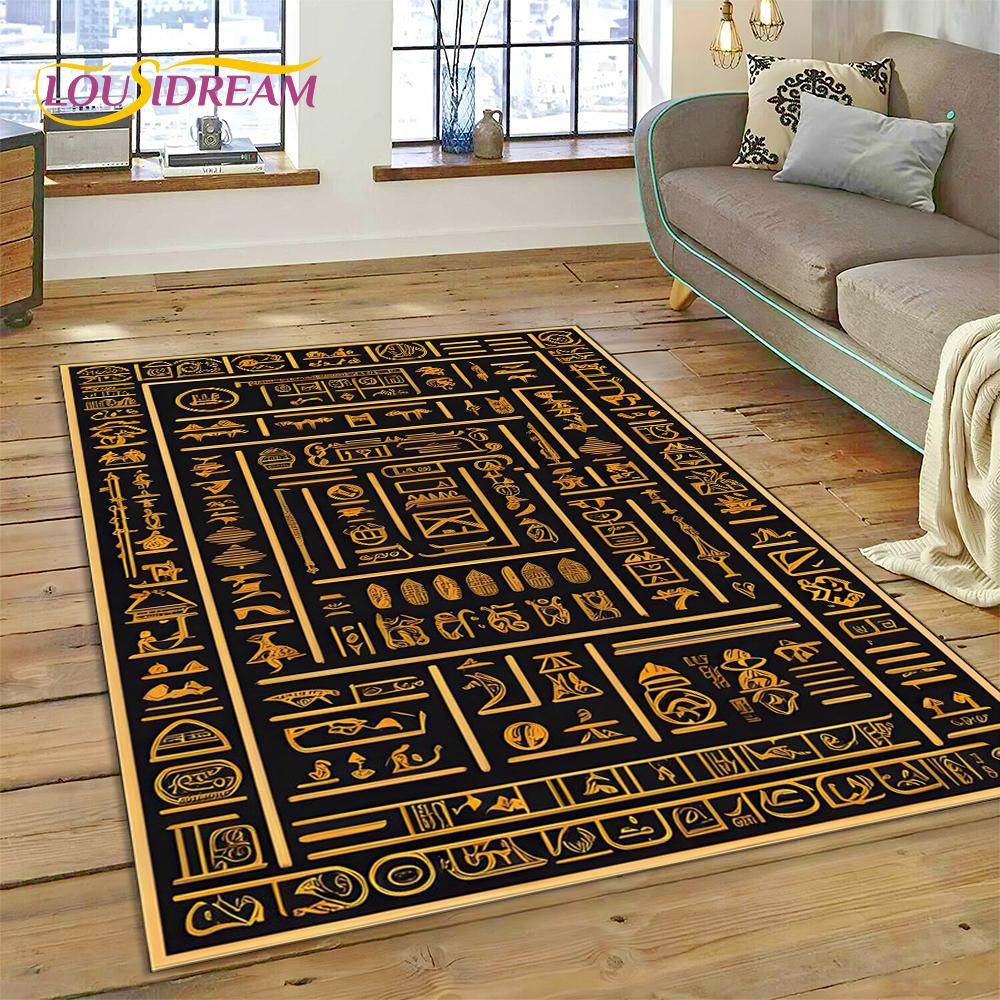 Antike ägyptische ideografische Zeichen-Symbole, mythologischer Teppich, Teppich für Zuhause, Wohnzimmer, Schlafzimmer, Sofa, Fußmatte, Dekoration, rutschfeste Matte