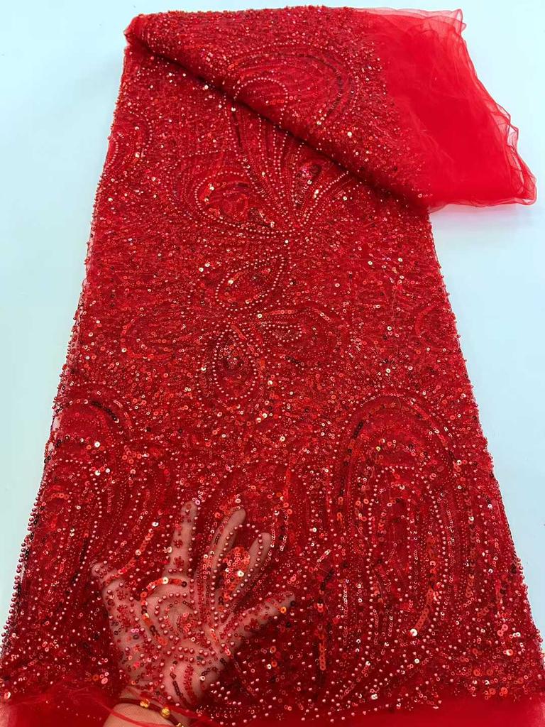 African Lace French Sequin Fabric 2025 High Quality Embroidery Tulle Lace Fabrics With Beaded For Nigeria Wedding Dress Sewing