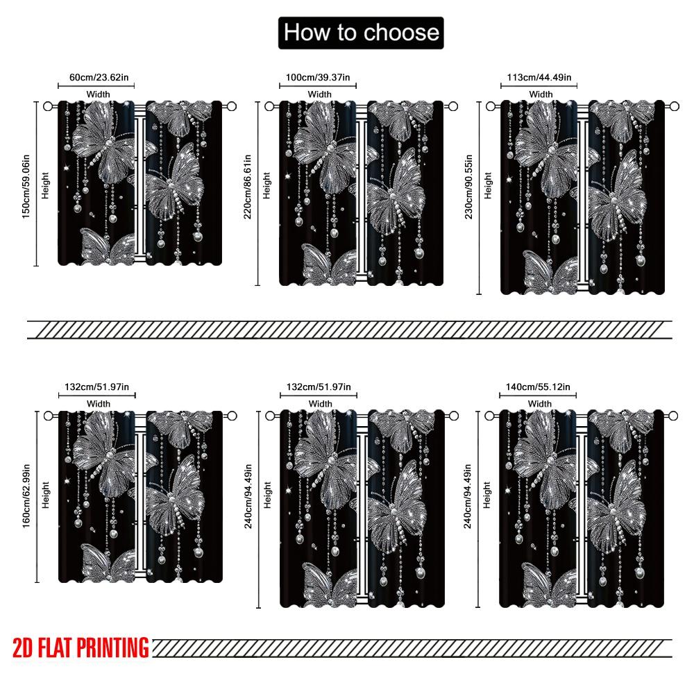 2D Flat Printing 2pcs Drapes Butterfly 3 Durable Polyester Without Electricity Birthday Party Use for Holiday Parties Home Decor