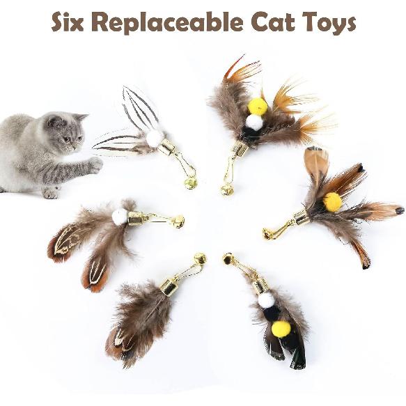 Cat ect Feather Toys Replacement Cat Toy Wand Refills, 6 Pieces Natural ect Cat Toy Feathers Refill, Interactive Cat Teaser Wand Attachments, with