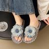 Fashion 2025 NEW  Women's Floral Indoor Flat Bottom Plush Autumn Winter Cotton New Version Single Strap Indoor Slippers