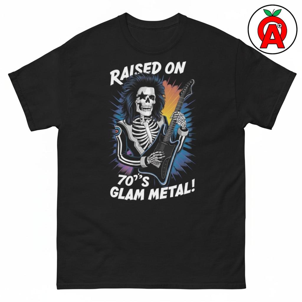 Glam Metal T-Shirt, 70s Rock Skeleton Guitarist Tribute Unisex Shirt, Classic Rock Legend Gift for Headbangers Graphic Tee