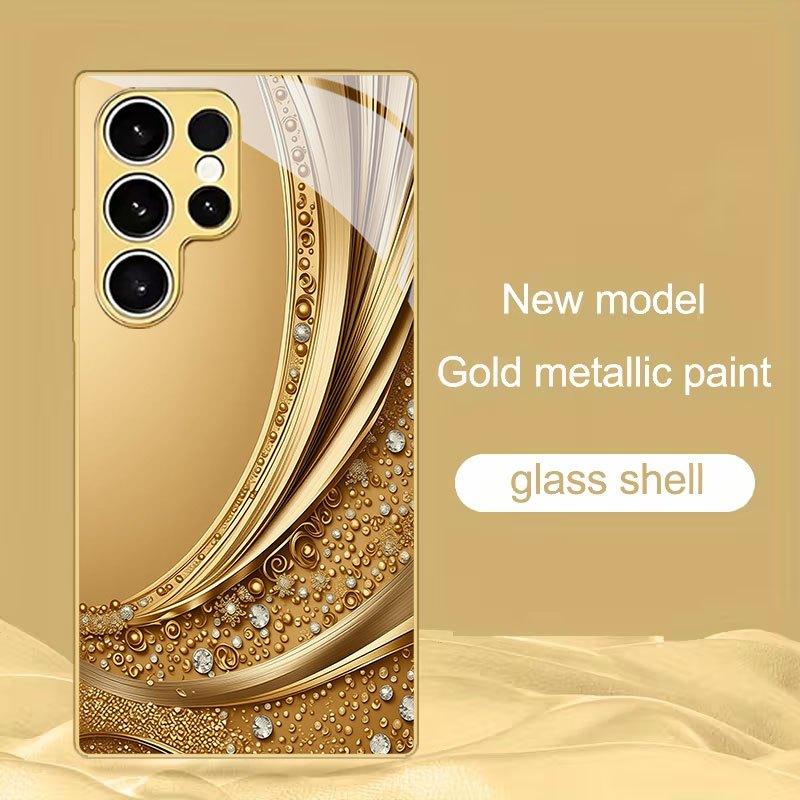 Electroplated Gold New Phone Case for Samsung Galaxy S26 Ultra S25 Plus S24 S23 S22 Fe Tempered Glass Artistic Texture Patterns