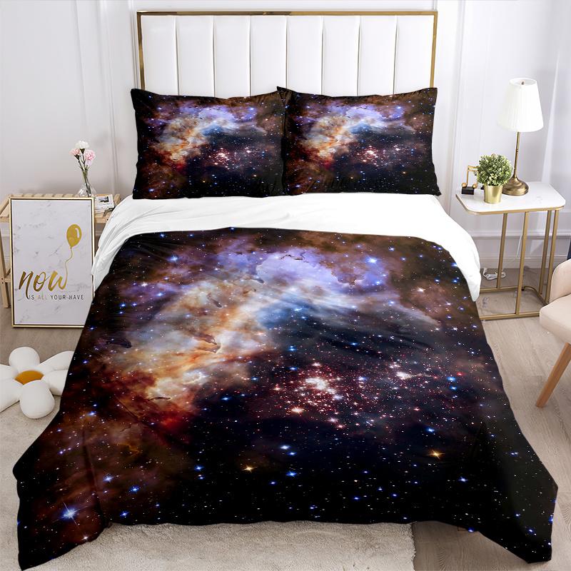 3pcs Space Bedding Set, 1 Soft Quilt Cover + 2 Pillowcases, Machine Washable, Suitable for All Seasons