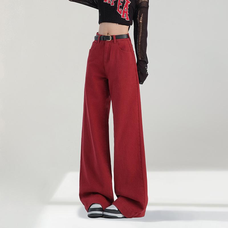 

Ankela Women s Red High-Waisted Wide-Leg Jeans: Slimming, Body-Shaping Spring 2026 Collection L