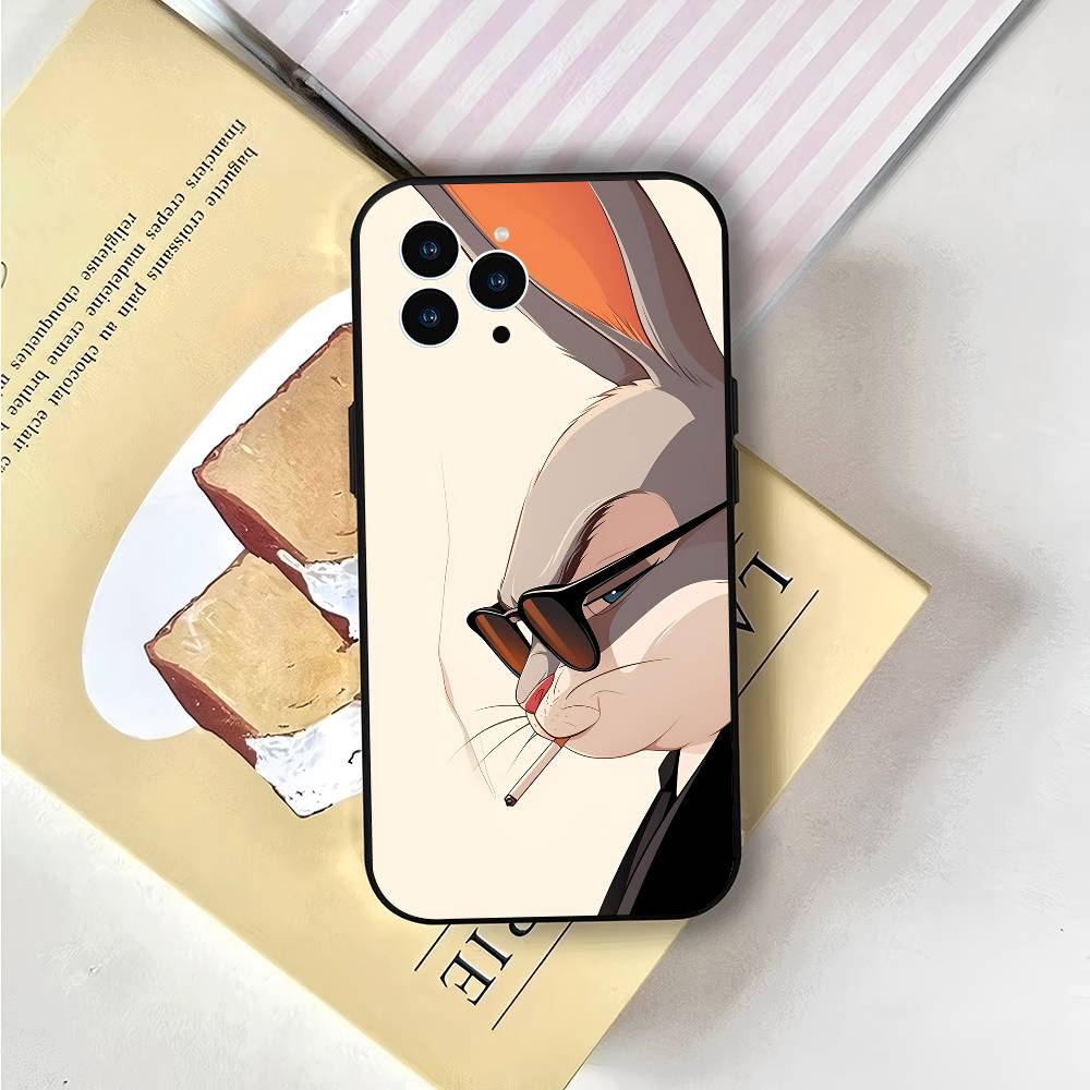 Animal Bunny For IPhone 17 Air 16 15 14 13 12 11 Pro Black Soft Cover Phone Case