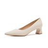 57001 [sheepskin] pointed high heels women's autumn 2025 new simple commuter thick heel shallow mouth single shoes