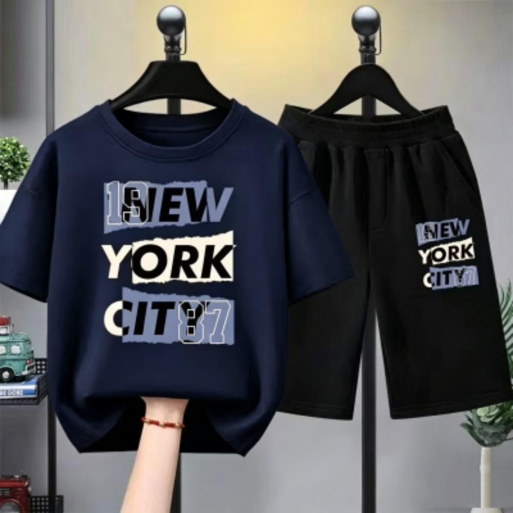 Personalized Cartoon Letter Printed Men's T-shirt and Shorts 2 Piece Set Summer Casual Outfit for Men's and Women's T-shirt Set