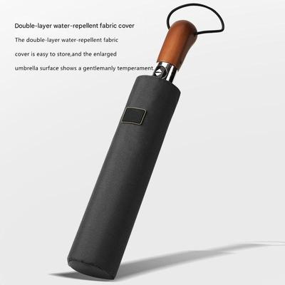 Light Luxury Fully Automatic Wooden Handle 10 Bone Reinforced Windproof Umbrella Men's Advertising Business Gift Umbrella