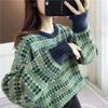 Round Neck Sweater Women's New Korean Version Loose and Lazy Style Western-style Short Knit Base Sweater with Inner Lining