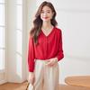 Women's V-Neck Chiffon Long-Sleeve Blouse