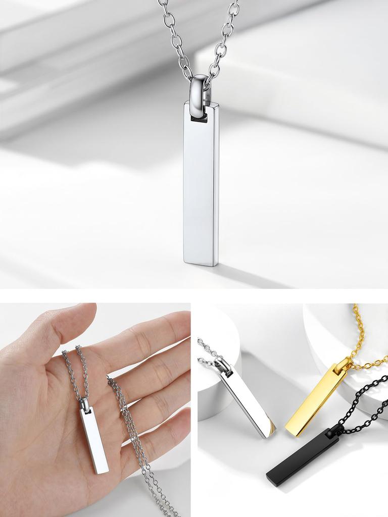 [PROSTEEL] Einfache Herren-Plattenhalskette Anhänger, Chirurgenstahl 316L, Hypoallergen, Rostbeständig, 55 cm Lang [Azuki-Kette, Silber]