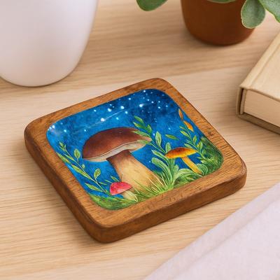 Square Trinket Tray 15x15x2.5cm Mushroom Teal