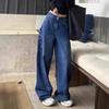 Korean 2025 Retro High-Waisted Wide-Leg Scimitar Jeans - Dark Blue