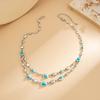 Fashion Imitation Turquoise Metal Choker Necklace Double Layered Boho Style Adjustable Chain for Everyday Wear Women Jewelry
