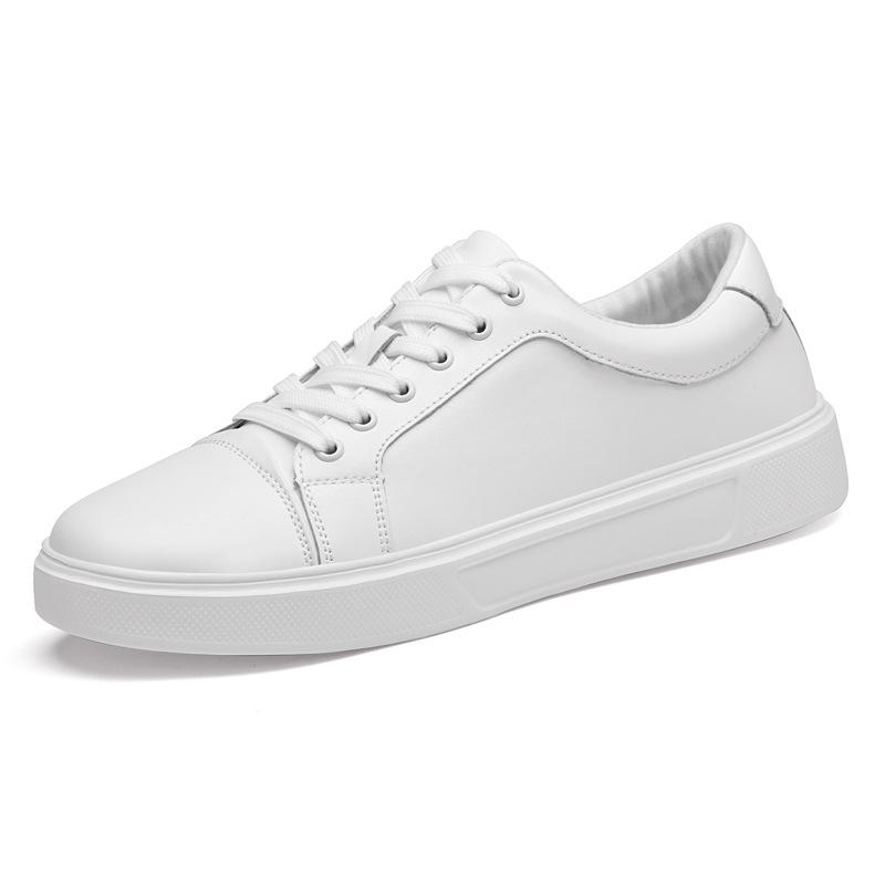 Men's Breathable White Leather Mesh Shoes - Korean Style Casual Flats, Sizes 37-46