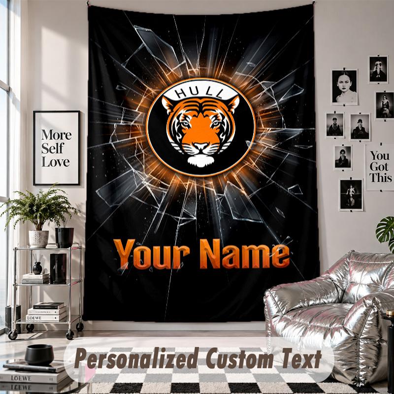 Wall Hanging Tapestry With Custom Name & Text, Hull City Decorative Tapestry For Bedroom