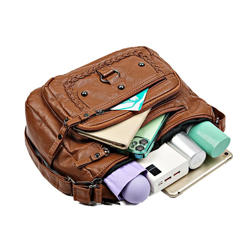 Vícevrstvá měkká kožená taška Dámská crossbody taška Taška přes rameno středního věku Taška pro maminku Taška na mobilní telefon