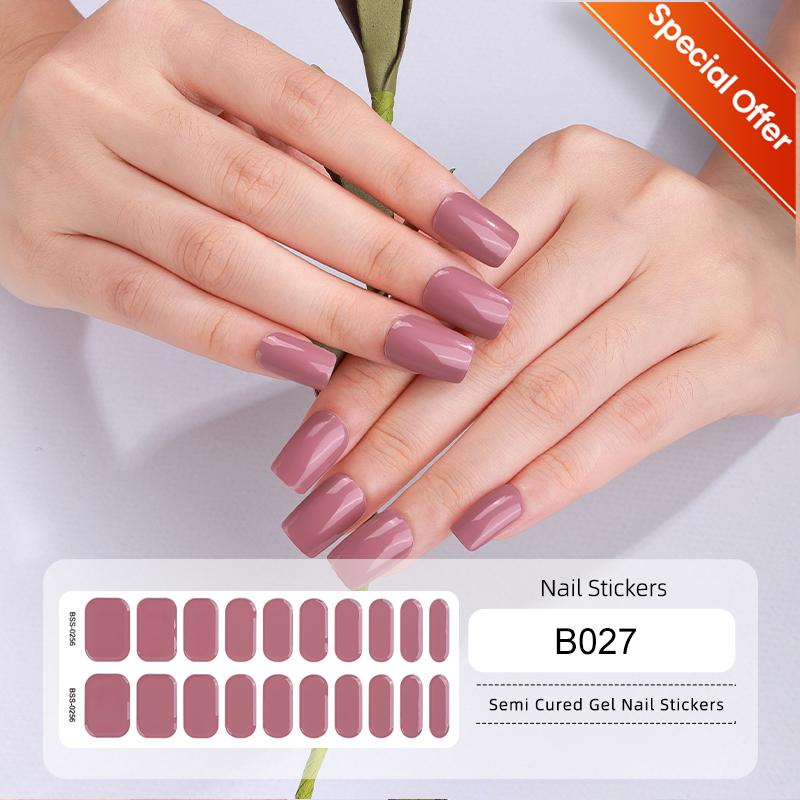 20Tips Gradient French Semi-cured Gel Nail Sticker UV Lamp Needed Full Cover Nail Gel Polish Wraps Manicure Press On Nails Decal