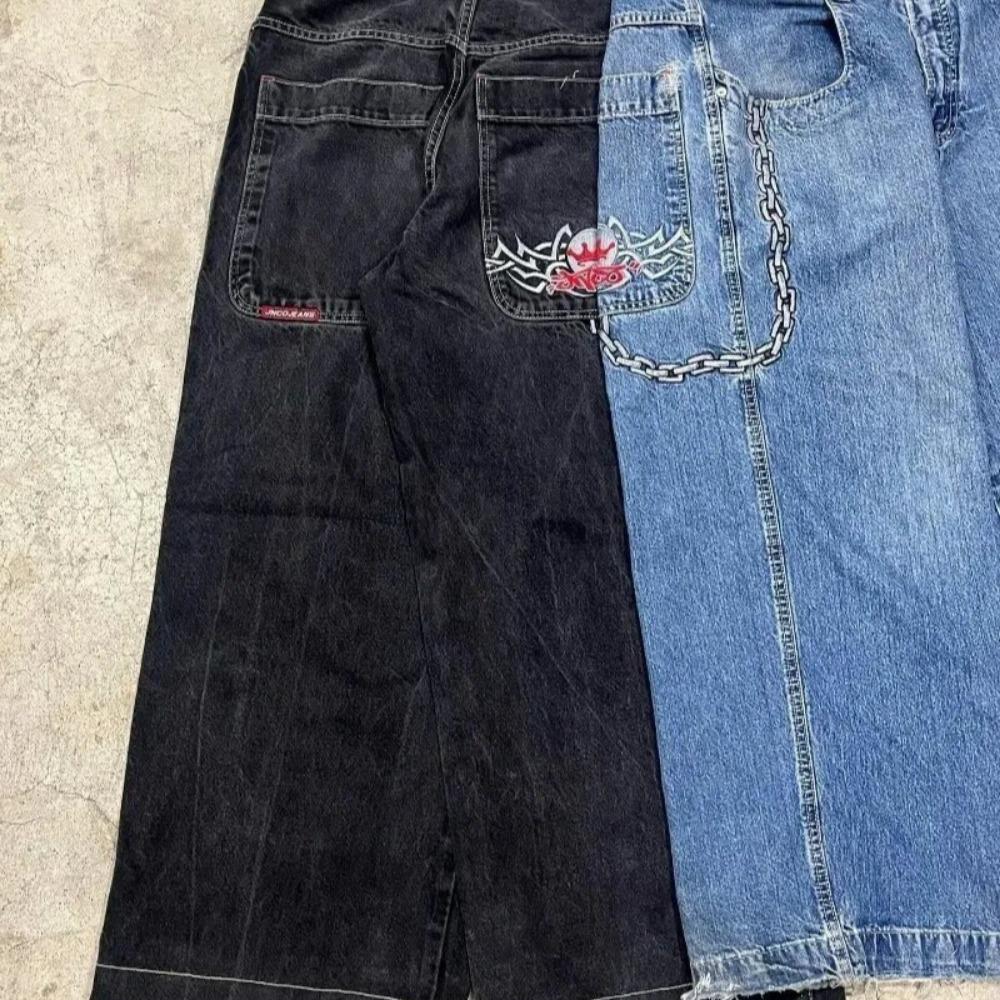 Street Hip-hop Casual Løse Y2K Rette Vide Ben Bukser Menn Amerikansk Retro Harajuku Mote Punk Oversized Jeans Kvinner
