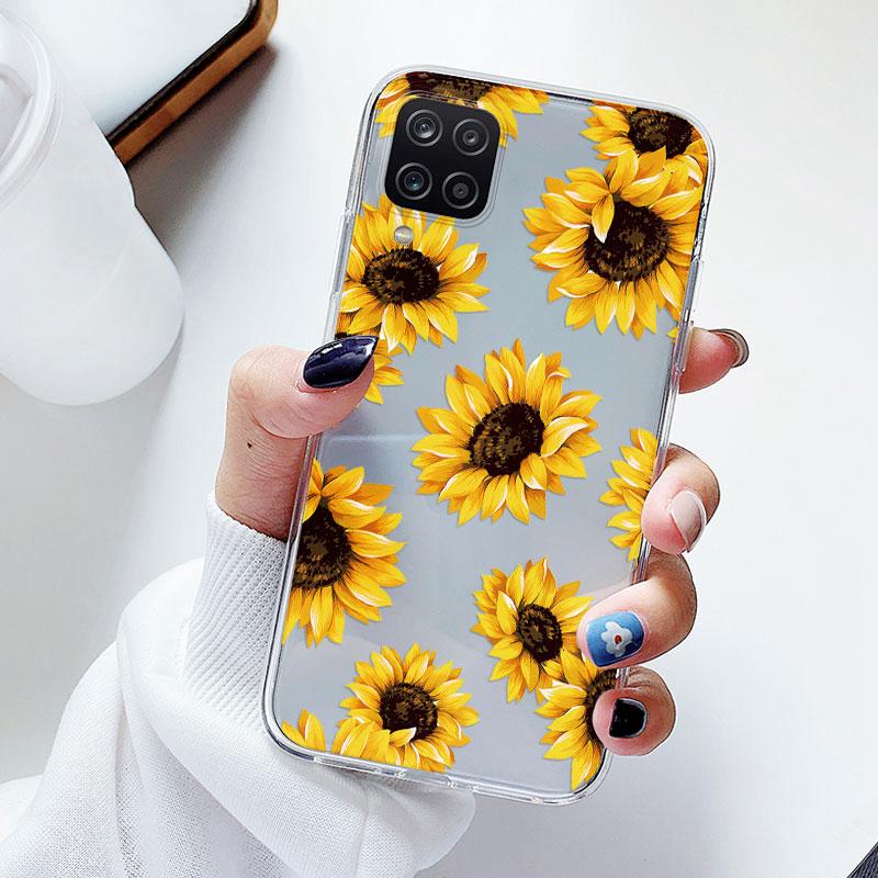 Phone Case For Samsung A12 M12 F12 Floral Silicon Cover For Samsung Galaxy A12 5G Fundas Coque Transparent Soft Capas Flower TPU