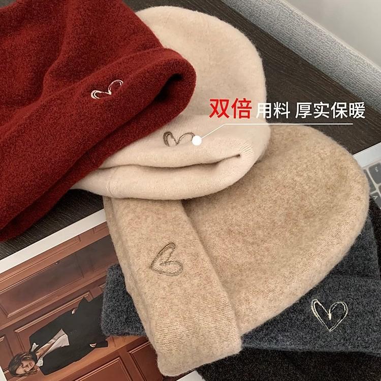 Hat women's autumn and winter warm wool hat big head circumference loose face small ear protectors stacking hat knitted cold hat