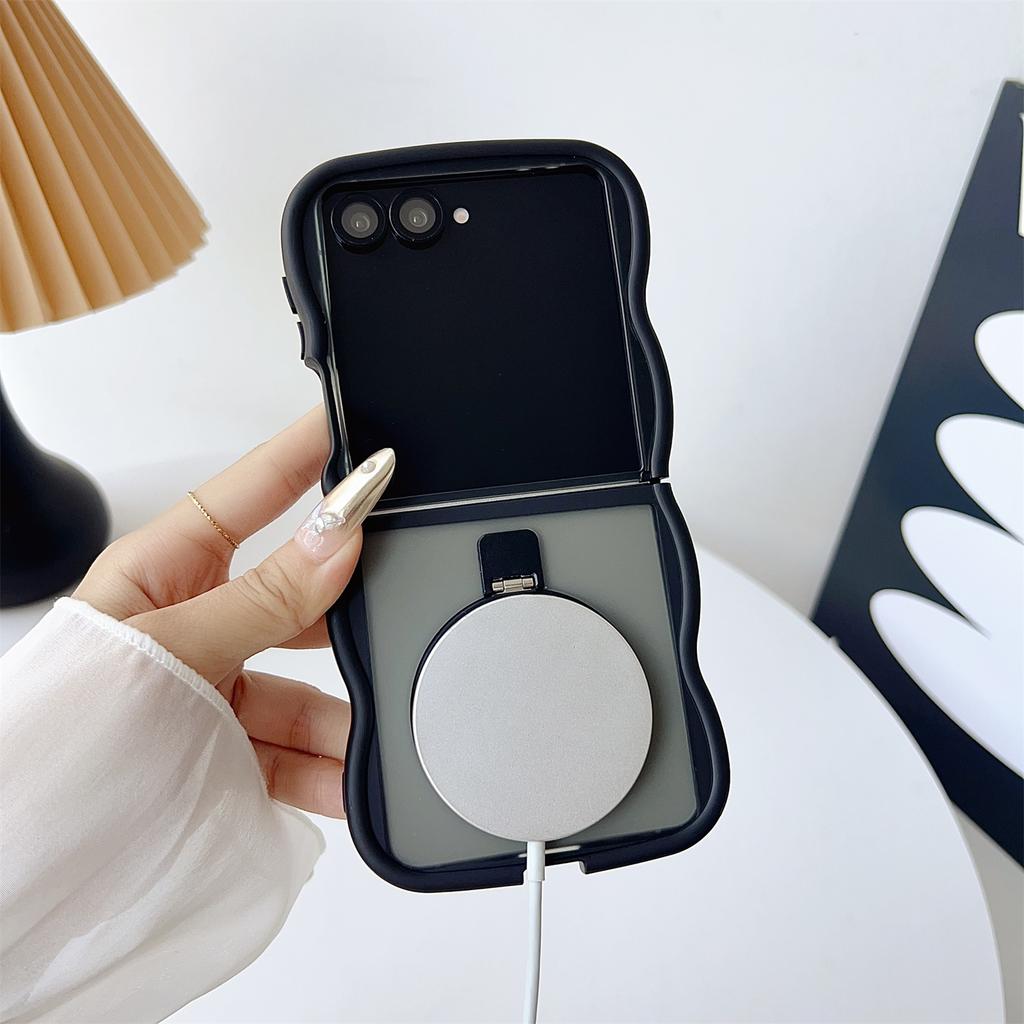 For Samsung Galaxy Z Flip7 5G Magnetic Case Kickstand Skin-Touch Wave Edge TPU+PC Phone Cover